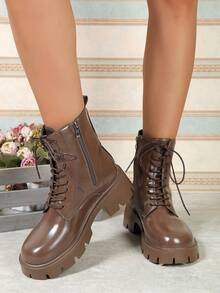 Women's Fashionable Brown Leather Ankle Boots - Brown - View 2