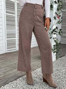 EMERY ROSE In kẻ sọc Nút Bay Tweed Quần ống rộng - Nhiều màu - Xem 6