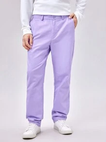 Manfinity RebelGame Nam Chất rắn Túi nghiêng Quần chân thẳng - Màu tím - Xem 1