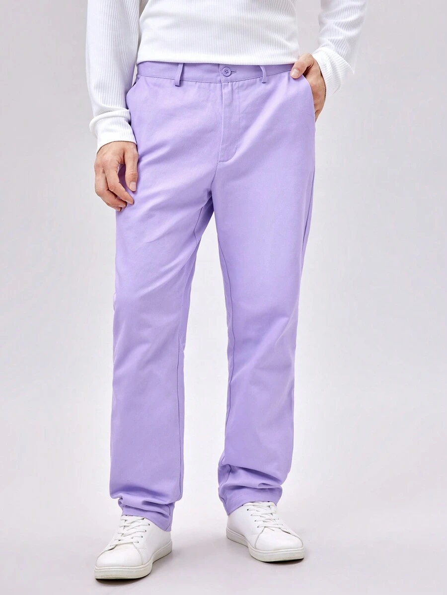 Manfinity RebelGame Nam Chất rắn Túi nghiêng Quần chân thẳng - Màu tím - Xem 1