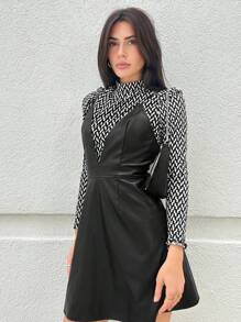 SHEIN Privé 小高領T恤和素色吊帶洋裝 - 黑色 - 查看 5