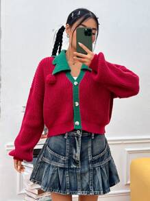 SHEIN EZwear Cárdigan de cuello en contraste de hombros caídos