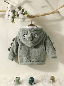 Baby Girl 3D Design Hooded Teddy Jacket - Army Green - View 2
