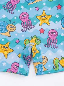 Baby Boy Cartoon Graphic Zipper Back One Piece Swimsuit - Multicolor - View 4