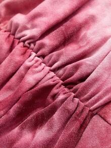 PUNK Plus Tie Dye Ruched Bust Asymmetrical Hem Tee - Hot Pink - View 4