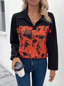 EMERY ROSE 印花燈籠袖襯衫 - 黑色 - 查看 4