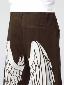 Manfinity 男士翅膀印花直筒牛仔褲 - 咖啡棕 - 查看 6