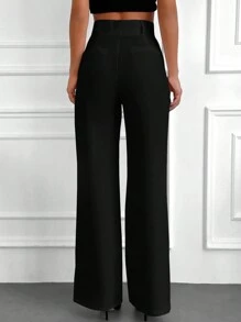 EURMUSE Cotton Solid Slant Pocket Suit Pants Without Belt - Black - View 2