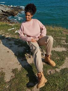 In My Nature Solid Drop Shoulder Outdoor Sweatshirt - Baby Pink - View 3