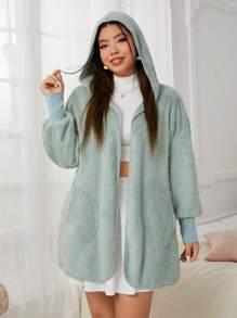 SHEIN EZwear Women's Plus Size Blue Coat - Green - View 6