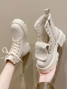 Mulheres Botas De Moda , Caloroso E Ankle Boots E Botas Curtas Para Mulheres , Tamanho Grande ; Sola Grossa , Afivelado Motocicleta Botas , Novo Estilo Coreano Couro Do Plutônio Superfície Mulheres Botas , Confortável Sola Macia Bezerro Médio Mulheres Botas