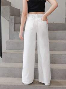 Cô gái Tween Dây kéo bay Quần legging thẳng - trắng - Xem 2