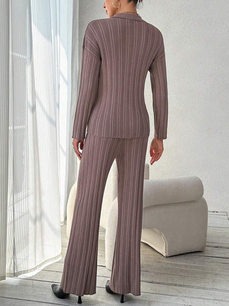Button Front Drop Shoulder Cardigan & Knit Pants