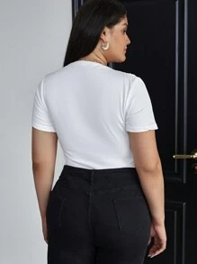 SHEIN Essnce 大碼素色肩部抽褶連體衣 - 白色 - 查看 2