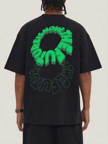 Manfinity RebelGame Men Letter Graphic Drop Shoulder Tee - Black - View 3