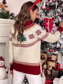 SHEIN Frenchy 圣诞图案插肩袖毛衣、秋冬长袖上衣 - 彩色 - 查看 5