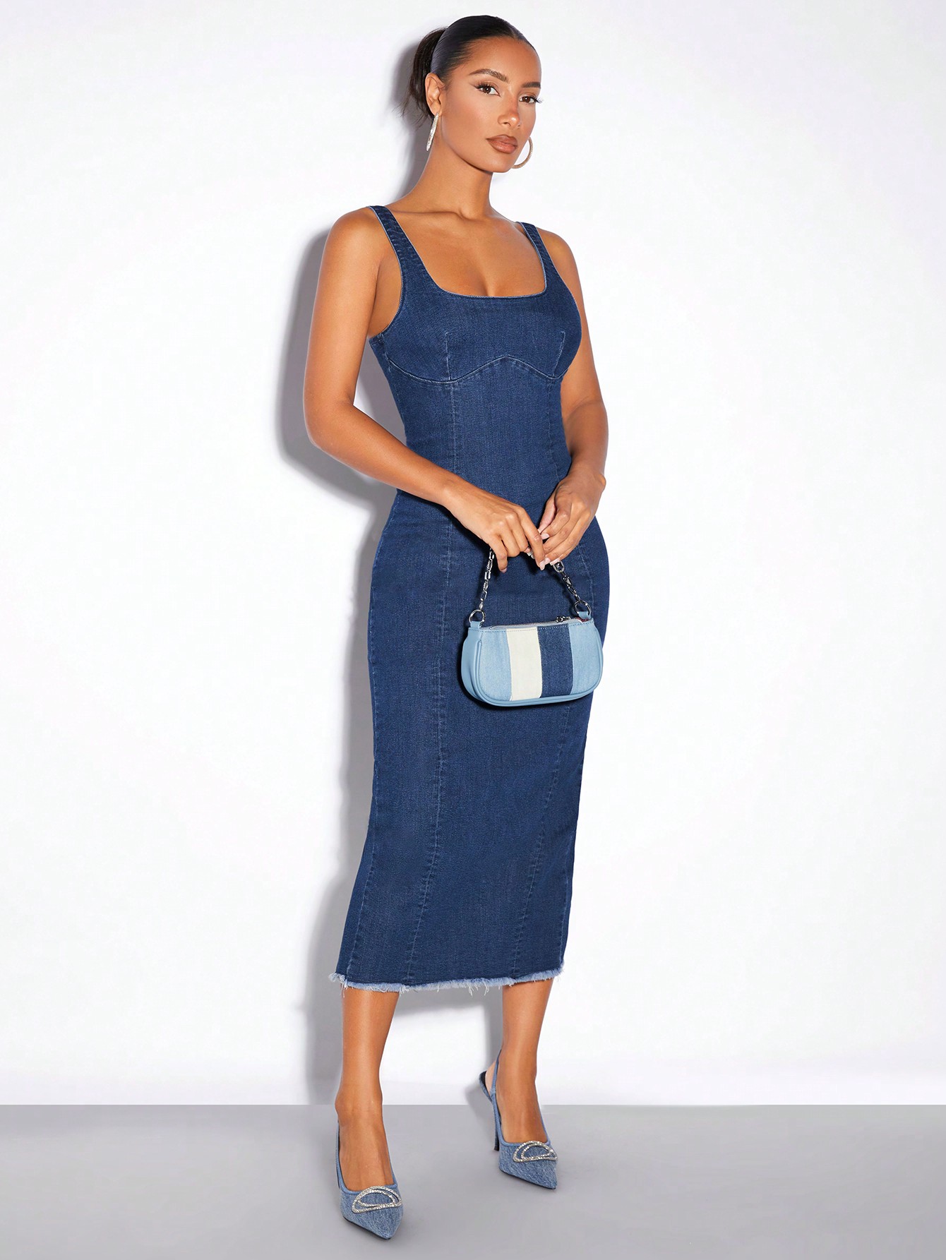 SHEIN BAE Sexy Tightfitting Denim Dress With Frayed Hem And Split Design For Women SHEIN USA