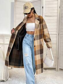 SHEIN Unity Kẻ sọc Dài áo - Rỉ Nâu - Xem 6