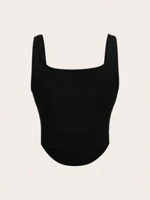 Muchica Letter Patched Top-stitching Tank Top - Black - View 2