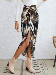 SHEIN VCAY 滿版印花高衩半身裙 - 彩色 - 查看 5