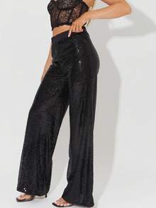 UNIQUE21 Sequin Wide Leg Pants - Black - View 7