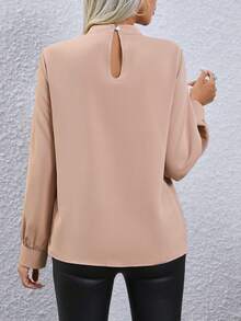 SHEIN LUNE Chất rắn Nút phía trước Áo sơ mi - Lạc đà - Xem 2