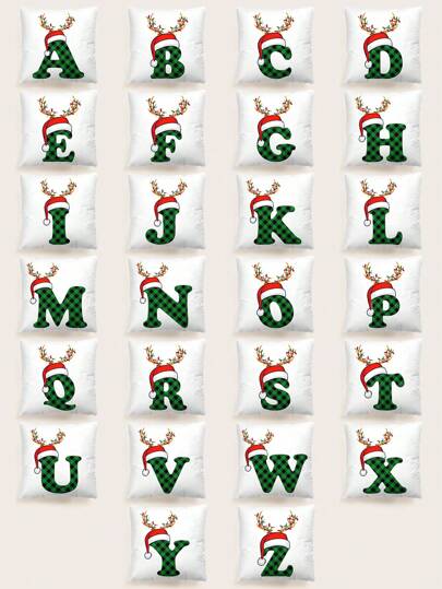 Kawaii 1pc Christmas Letter Graphic Cushion Cover Without Filler,Cute Washable Decorative Square Pillowcase
