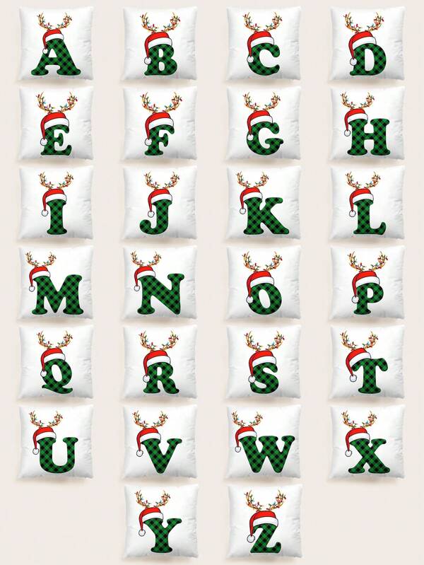 Kawaii 1pc Christmas Letter Graphic Cushion Cover Without Filler,Cute Washable Decorative Square Pillowcase