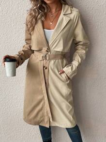Chiquease Two Tone Single Breasted Trench Coat Fall Cloth For Women - Apricot - View 3