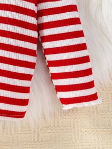 SHEIN Baby Girl Striped Print Tee & Pants - Red and White - View 6