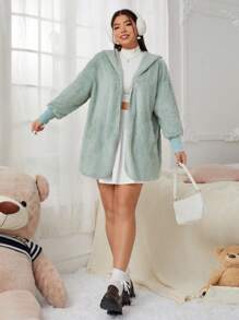 SHEIN EZwear Women's Plus Size Blue Coat - Green - View 4