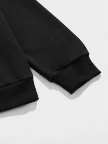 ROMWE MEN Goth 男士老鷹及字母圖案帶拉鍊連帽衫 - 黑色 - 查看 4