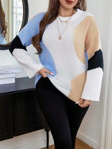 Celure 大碼撞色落肩袖套頭毛衣 - 彩色 - 查看 5
