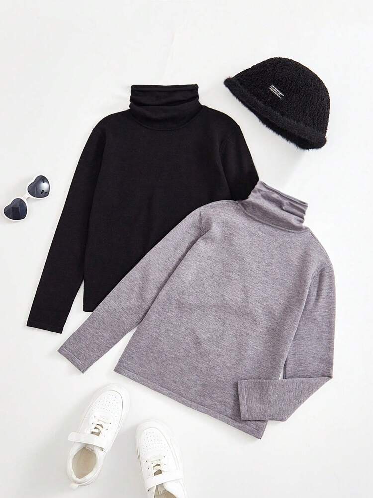 Girls' Long Sleeve Turtleneck Sweater Pullover Two Piece Set
