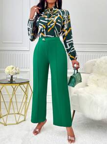 SHEIN Slayr Solid Wide Leg Pants - Green - View 3