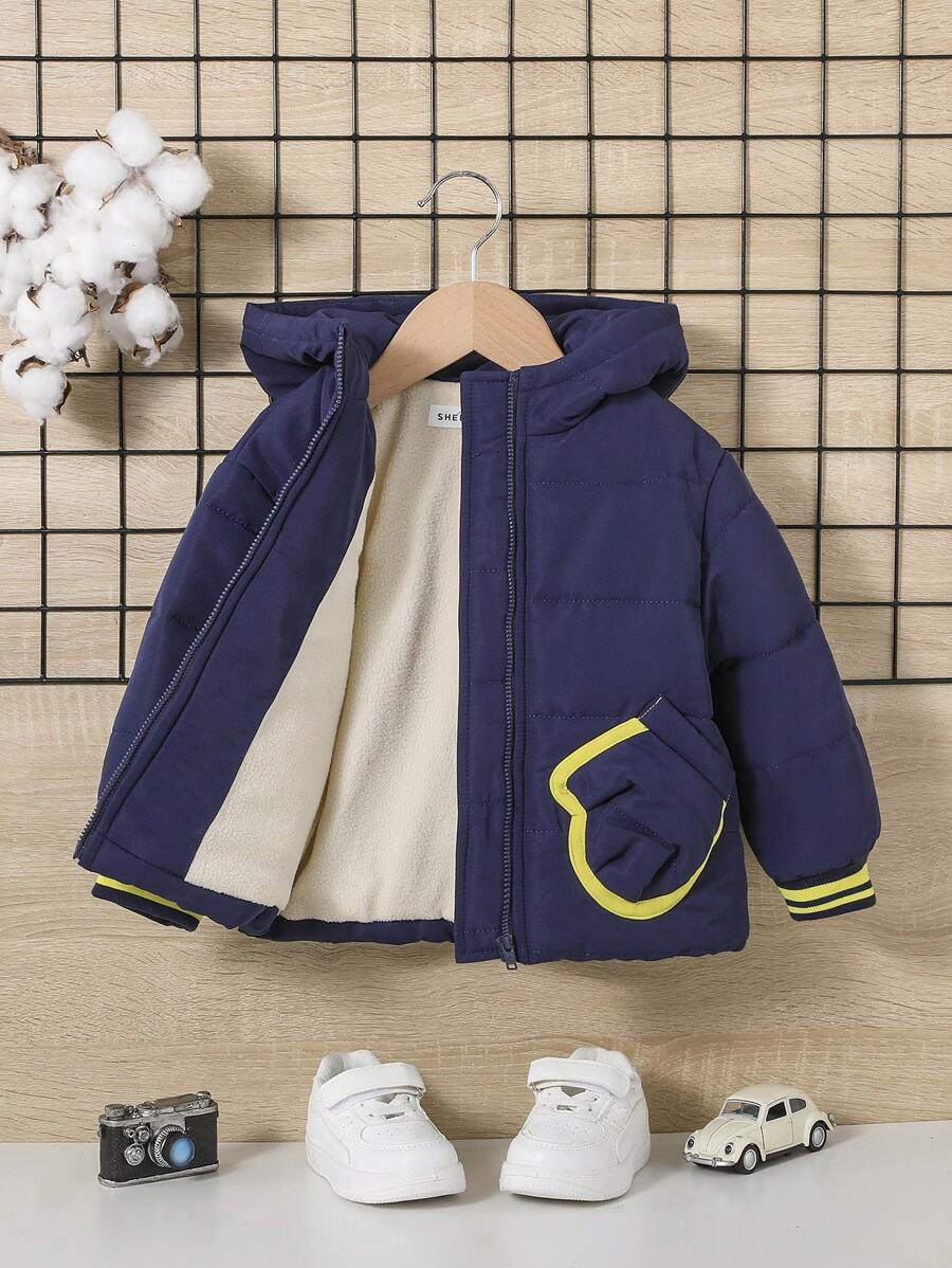 SHEIN Baby Boy Contrast Binding Zipper Hooded Padded Coat - Multicolor - View 1