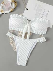 Swim Mod Summer Beach Women's Front Knot Bandeau Bikini Set - White - View 1