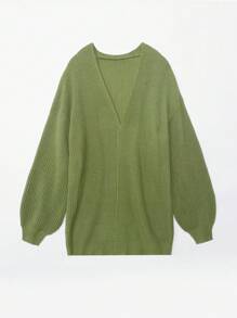 1 chiếc áo khoác cardigan dệt kim tay dài dáng rộng màu trơn dành cho nữ, thích hợp cho mùa thu/đông. - xanh quân đội - Xem 6