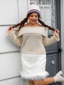 SHEIN EZwear Plus Pull Unicolore Pliable Col Bardot