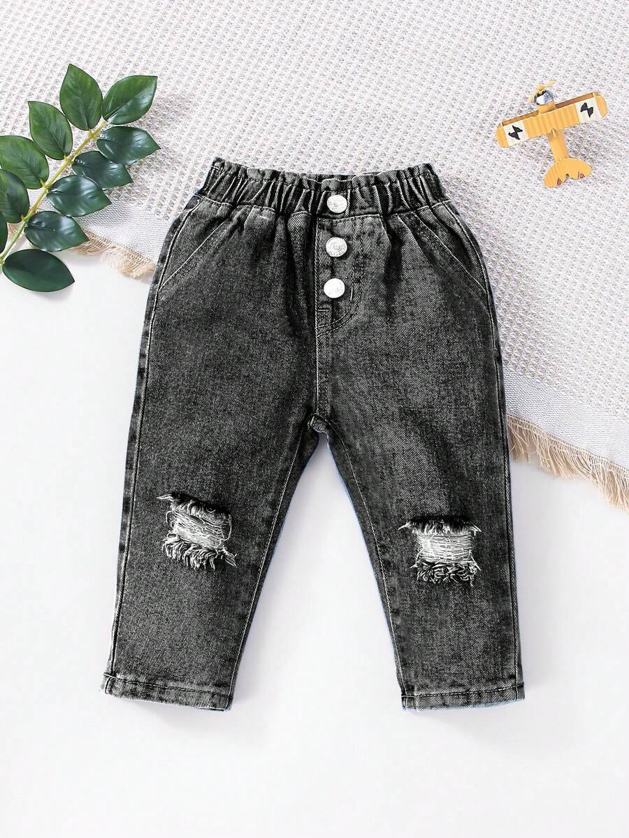 Đứa bé gái Rách Frayed Quần jean - Màu Xám nhạt - Xem 1