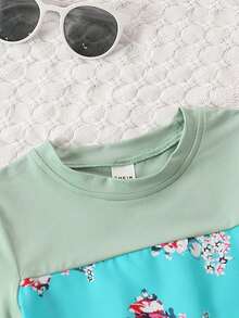 SHEIN Cô Gái Trẻ In hoa Viền Ruffle Đầm & Áo thun & Mũ - Nhiều màu - Xem 4