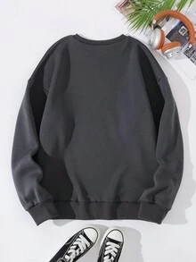 Nam Đồ họa Hoạt hình Lót nhiệt Áo nỉ - Màu xám đen - Xem 2