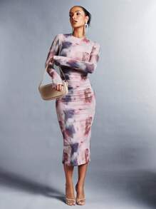SHEIN BAE Tie Dye Ruched Side Bodycon Dress