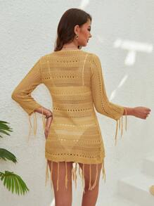 SHEIN Swim 夏季镂空流苏下摆系带和服