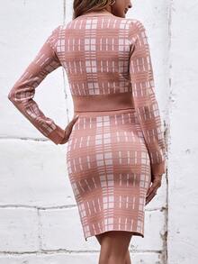 SHEIN Clasi Plaid Pattern Button Front Crop Cardigan - Pink - View 2