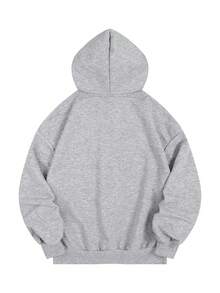 Áo hoodie hở vai họa tiết hoạt hình & khẩu hiệu, áo dài tay - Xám - Xem 2