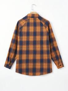 Mulvari 格紋印花插肩袖襯衫 - 橘色 - 查看 2