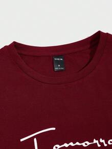 SHEIN Men Letter Graphic Tee & Pants Lounge Set - Burgundy - View 3