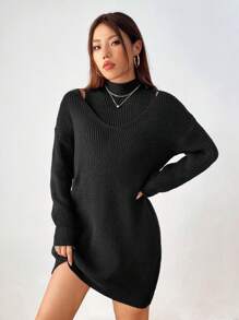 SHEIN Unity de cuello alto de hombros caídos Jersey & tejido Vestido