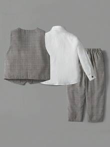 Young Boy Bow Front Shirt & Plaid Waistcoat & Pants - Multicolor - View 2